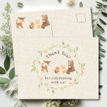 Bezauberter Wald Danke Postkarte<br><div class="desc">Wir stellen Ihnen unser charmantes Waldtierdesign vor, das perfekt zum Feiern der Ankunft Ihres kleinen Hauses geeignet ist. Dieses rustikale Design zeichnet sich durch bezaubernde Waldtiere aus, die Ihrem besonderen Anlass eine Touch der Natur hinzufügen. Die warmen und einladenden Farben schaffen ein gemütliches Ambiente, das den Ton für eine unvergessliche...</div>