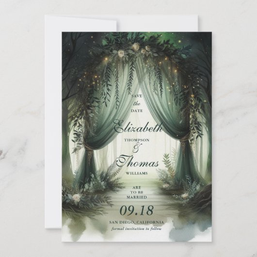Bezauberter Wald Elegant Moody Dream Foto Hochzeit Save The Date (Vorderseite)