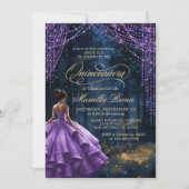 Bezauberter Wald Lila Lavendel Quinceañera Einladung (Vorderseite)