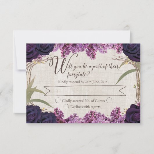 Bezauberter Wald Lila Märchenhochzeit RSVP Karte (Vorderseite)
