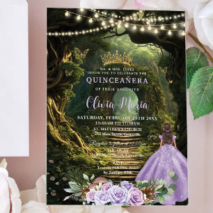 Bezauberter Wald Lilac Floral Quinceañera Süße 16 Acryleinladungen