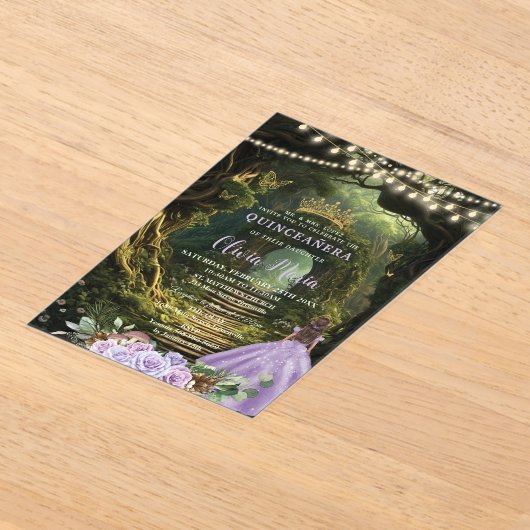 Bezauberter Wald Lilac Floral Quinceañera Süße 16 Acryleinladungen (Ablage )
