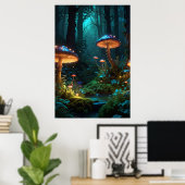 Bezauberter Wald mit Fantasiewesen und Glowin Poster (Heimbüro)