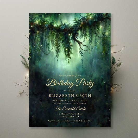 Bezauberter Wald Moody Dark Green Emerald Birthday Einladung