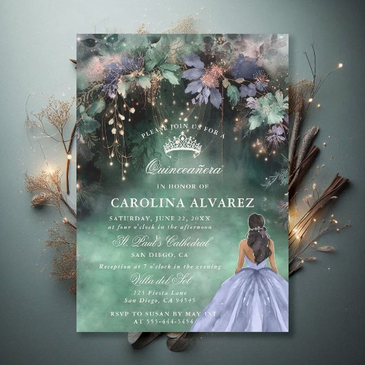 Bezauberter Wald Periwinkle Blue Chic Quinceanera Einladung