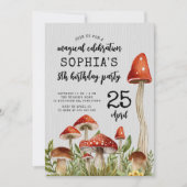 Bezauberter Wald-Pilze-Kindergeburtstag Einladung (Vorderseite)