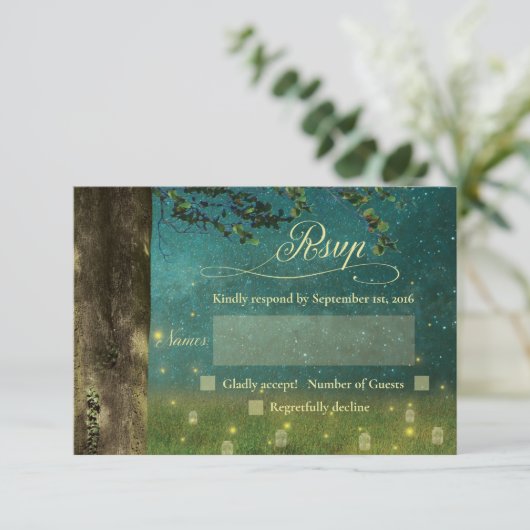Bezauberter Wald Rustic Mason Jar Wedding RSVP (Stehend Vorderseite)