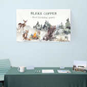 Bezauberter Wald Rustikaler Wald Junge 1. Geburtst Banner (Messeveranstaltung)