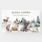 Bezauberter Wald Rustikaler Wald Junge 1. Geburtst Banner (Horizontal)