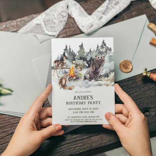 Bezauberter Wald Rustikaler Wald Junge 1. Geburtst Einladung