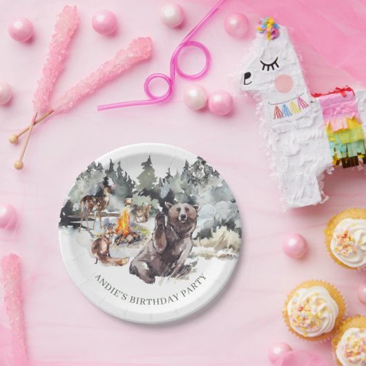 Bezauberter Wald Rustikaler Wald Junge 1. Geburtst Pappteller (Party)