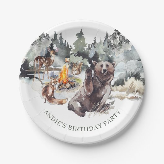 Bezauberter Wald Rustikaler Wald Junge 1. Geburtst Pappteller (Vorderseite)