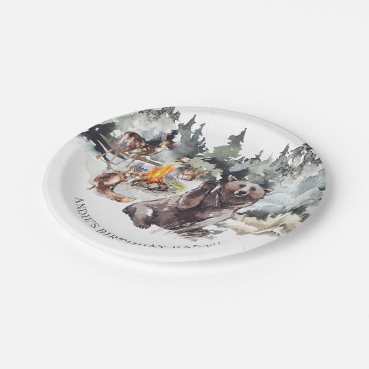 Bezauberter Wald Rustikaler Wald Junge 1. Geburtst Pappteller (Schrägansicht)