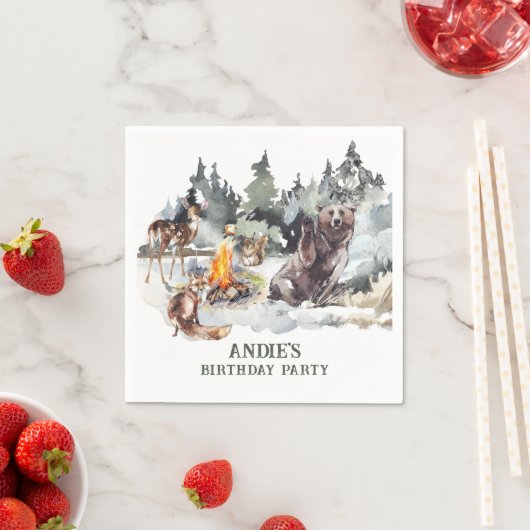 Bezauberter Wald Rustikaler Wald Junge 1. Geburtst Serviette (Beispiel)