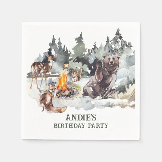 Bezauberter Wald Rustikaler Wald Junge 1. Geburtst Serviette (Vorderseite)