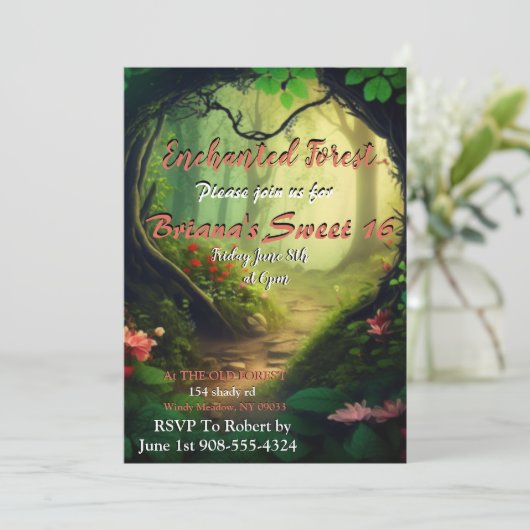 Bezauberter Wald Süße 16 Einladung (Stehend Vorderseite)