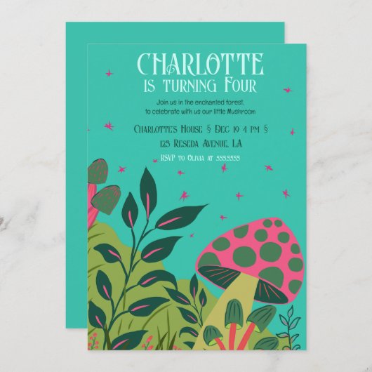Bezauberter Wald und Pilze Fairytale Garten Einladung (Vorne/Hinten)
