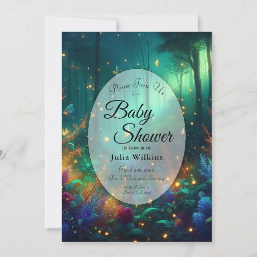 Bezauberter Wald von Radiant Jewels Babydusche Einladung (Vorderseite)