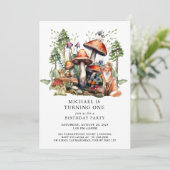 Bezauberter Wald-Wald-Junge zum ersten Geburtstag Einladung (Stehend Vorderseite)