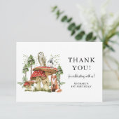 Bezauberter Wald Waldland Junge erster Geburtstag Dankeskarte (Stehend Vorderseite)