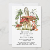 Bezauberter Wald Waldland Junge erster Geburtstag Einladung (Vorderseite)