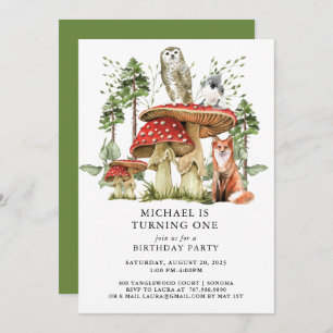 Bezauberter Wald Waldland Junge erster Geburtstag Einladung
