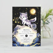 Bezauberter Wald Wolf Birthday Einladung (Stehend Vorderseite)