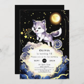 Bezauberter Wald Wolf Birthday Einladung (Vorne/Hinten)