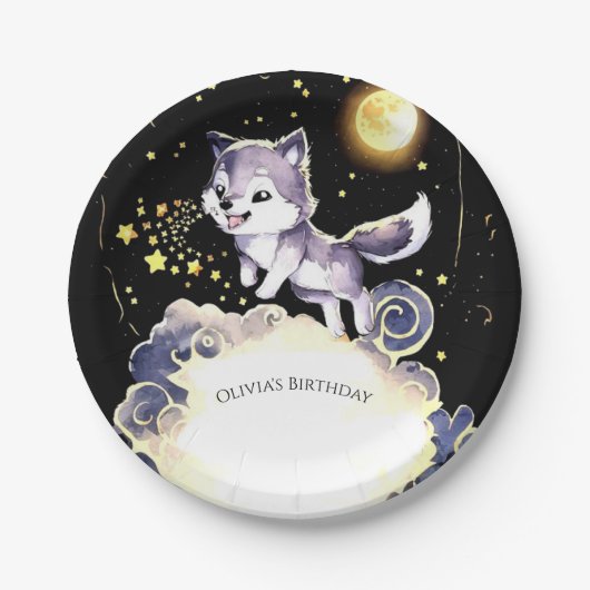 Bezauberter Wald Wolf Birthday Pappteller (Vorderseite)