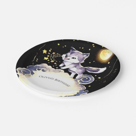 Bezauberter Wald Wolf Birthday Pappteller (Schrägansicht)