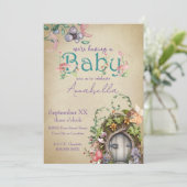 Bezauberter Waldgarten auf verblassenem Pergament Einladung (Stehend Vorderseite)