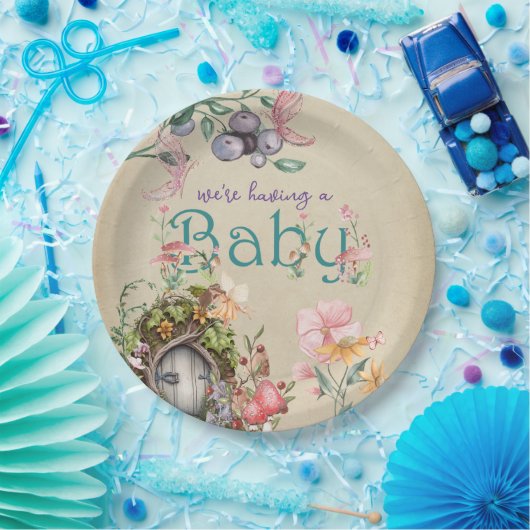 Bezauberter Waldgarten auf verblassenem Pergament Pappteller (Party)