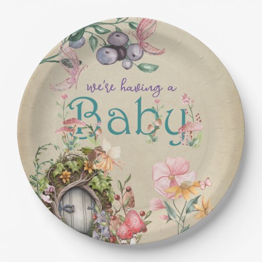 Bezauberter Waldgarten auf verblassenem Pergament Pappteller (Vorderseite)