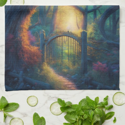 Bezauberter Waldgarten | Digitale Kunst Geschirrtuch (Gefaltet)