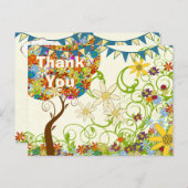 Bezauberter Waldpatchwork Blumenmauerbaum Ankündigungspostkarte (Vorne/Hinten)