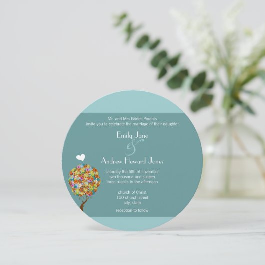 Bezauberter Waldpatchwork Blumenmauerbaum Einladung (Stehend Vorderseite)