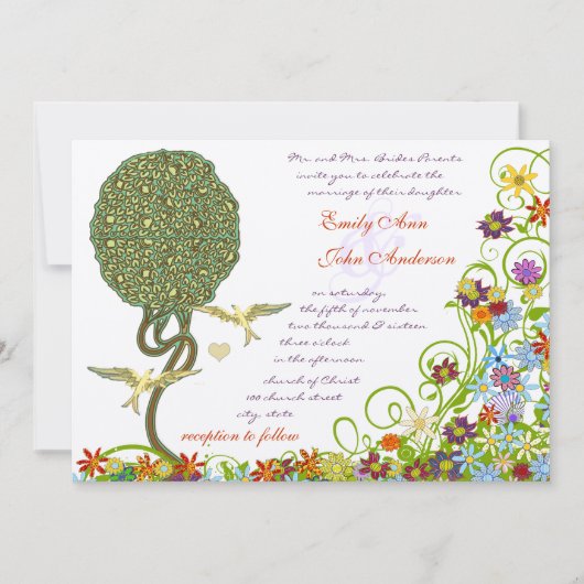 Bezauberter Waldpatchwork Blumenmauerbaum Einladung (Vorderseite)