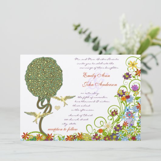 Bezauberter Waldpatchwork Blumenmauerbaum Einladung (Stehend Vorderseite)