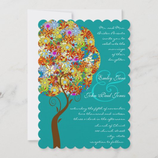 Bezauberter Waldpatchwork Blumenmauerbaum Einladung (Vorderseite)