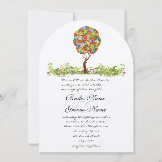Bezauberter Waldpatchwork Blumenmauerbaum Einladung (Vorderseite)