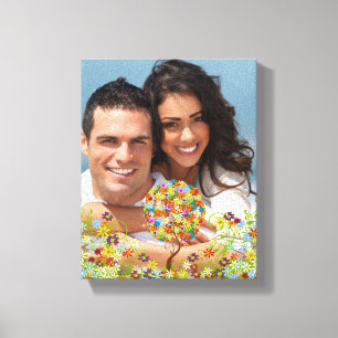 Bezauberter Waldpatchwork Blumenmauerbaum Leinwanddruck