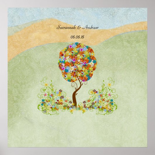 Bezauberter Waldpatchwork Blumenmauerbaum Poster (Vorne)