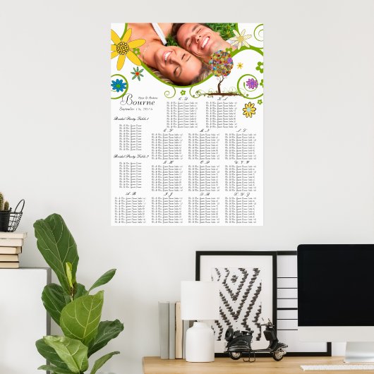 Bezauberter Waldpatchwork Blumenmauerbaum Poster (Heimbüro)