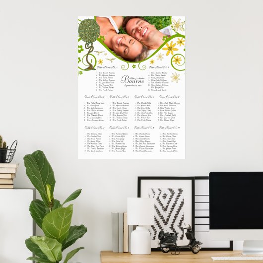 Bezauberter Waldpatchwork Blumenmauerbaum Poster (Heimbüro)