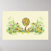 Bezauberter Waldpatchwork Blumenmauerbaum Poster (Vorne)