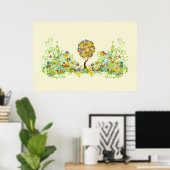 Bezauberter Waldpatchwork Blumenmauerbaum Poster (Heimbüro)