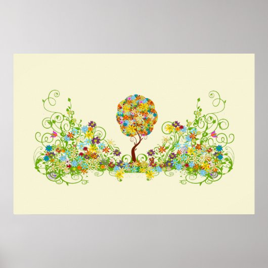 Bezauberter Waldpatchwork Blumenmauerbaum Poster (Vorne)