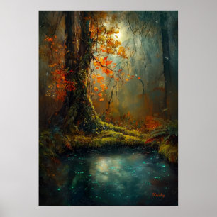 Bezauberter Waldteich - Mystische Holzkunst Poster
