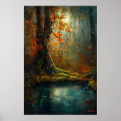 Bezauberter Waldteich - Mystische Holzkunst Poster (Vorne)