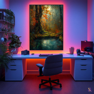 Bezauberter Waldteich - Mystische Holzkunst Poster